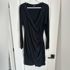 BANANA REPUBLIC BLACK BODYCON FAUX WRAP DRESS, XL